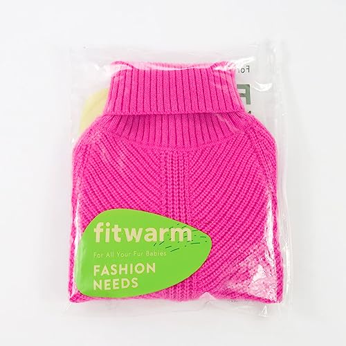 Image of Fitwarm Valentines Dog Turtleneck Sweater, Dog Winter Clothes for Small Dogs Girl, Knitted Pet Coat, Cat Outfit, Hot Pink, XS