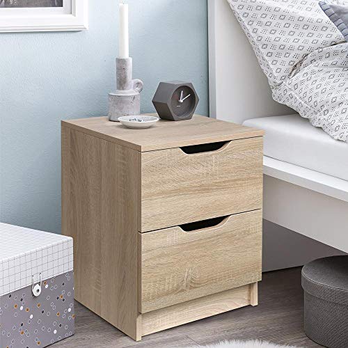 Dimensioni: 40 x 40 x 50 cm BAKAJI Comodino Camera da Letto Mobiletto Cassettiera 2 Cassetti Maniglia a fessura Design Moderno in legno MDF Mobile Arredo Casa Dimensione 50 x 40 x 40 cm (Rovere)