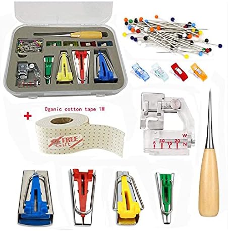 LNKA Bias Tape Maker Kit of 4 Sizes 1/4" 1/2" 3/4" 1"with Wooden Awl,Bead Needles,Binder Clip,Binding Foot,DIY Quilting Tools Kit for Sewing/Quilting