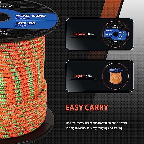 Abma Cord Paracord 425 lbs 3mm 100% Nylon 30M - Neon Orange & Neon Green, Multi Color-neon Orange & Neon Green, 30 Meters - Image 2