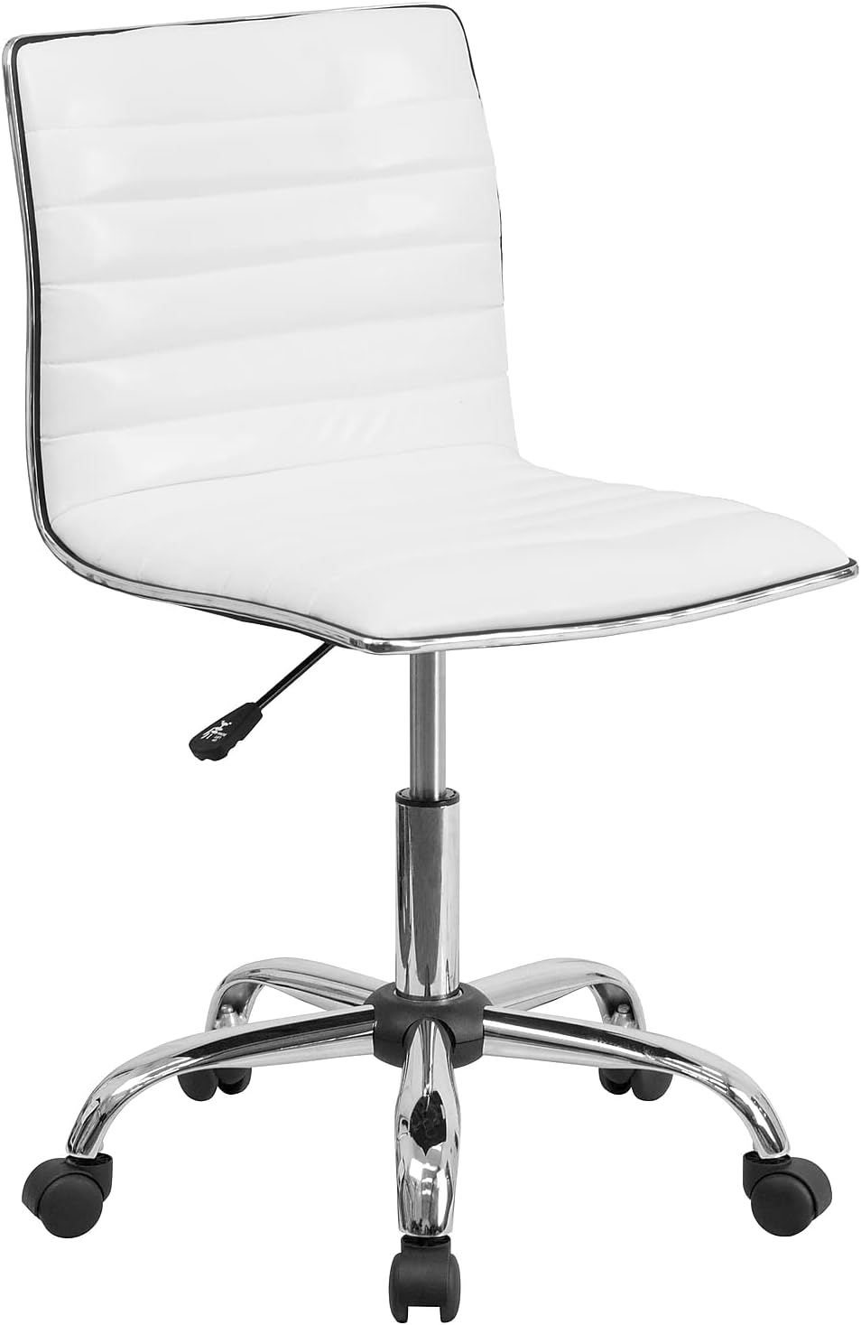 Flash Furniture Alan Low Back Designer Armless White Ribbed Swivel Task Office Chair White Vinyl/Chrome Frame