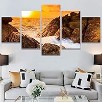 SIGNWIN 5 Panel Canvas Wall Art Modern Art Coastal Colorful Multicolor Photography Romantics Sunset for Home Decorations Ready to Hang - 60