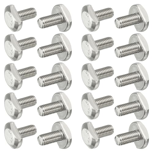 Image of PATIKIL M8 x 16 mm T Slot Bolts, 20 Pcs 304 Stainless Steel Drop-in Bolt T Shape Stud Sliding Screw Metric Thread Hammer Head Bolt for T Track, Silver
