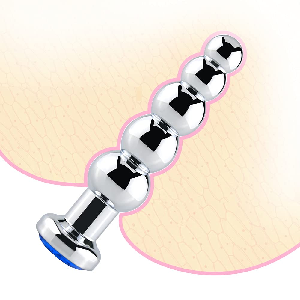 Roluck plug anal con perlas de metal con 5 bolas paso a paso joya plug anal consolador anal juguete sexual para mujer hombre, Azul