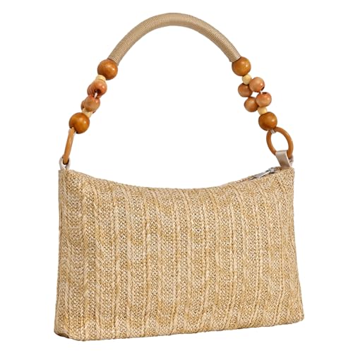 Bolsa de praia de palha bolsa de ombro bolsa de palha feminina bolsa de verão, Bege