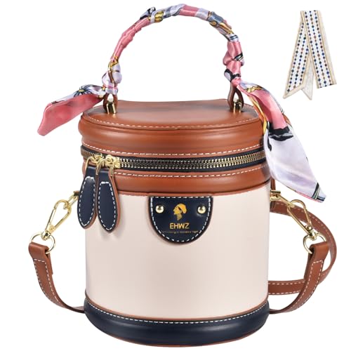 2025 Colorblock Bucket Bag for Women,Retro Crossbody Bags for Women Female PU Leather Color Contrast Cylinder