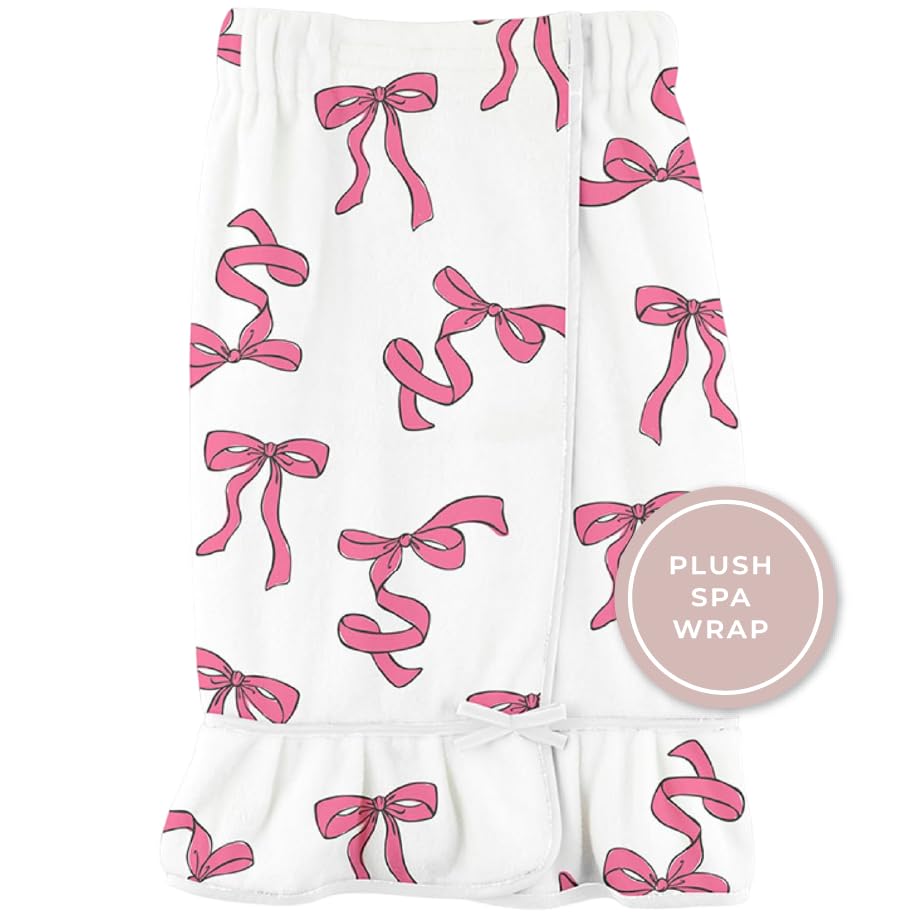 Image of Bella Sleep + Spa Ultra Soft Plush Luxury Spa Shower Bath Wrap with Adjustable Closure, One Size, Pink Bows