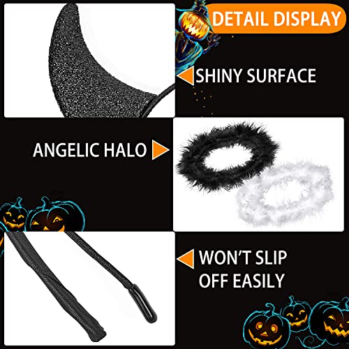 Angel Halo and Devil Horns Headband Set, Black Feather Angel Halo