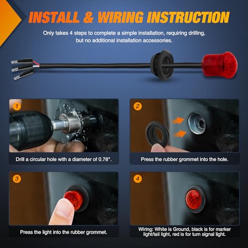 Image of Nilight 3 /4 inch Round Marker Light 10PCS Red LED 3 Connectors Brake Lights | Bullet Clearance Lights IP68 Waterproof For Trailer Truck Camper Van Boat Bus