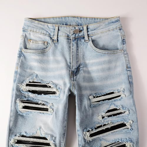 High Street Men's Biker Ripped Jeans Stretchy Skinny Slim fit Distressed Patch Holes Pants4