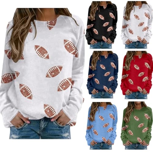 Sequin Football Sweatshirt For Women Rugby Graphic Print Sunday Casual Long Sleeve Crewneck 2025 Fall Pullover