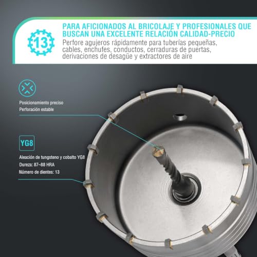 Image of BINOTA 110 mm (4-5 /16 inch) Concrete Hole Saw with SDS-Plus Shank | Tungsten carbide drill bit; SDS-Plus shank (220 mm); Cross-type center drill; Dry drilling for concrete /brick /stone /masonry