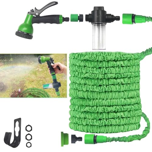 SNAIL GARDEN Tuyau d'arrosage extensible de 15 m avec distributeur de savon amovible, tuyau flexible en matériau épais anti-fuite, avec 8 modes de...