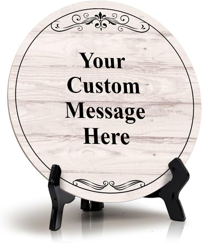 Signs ByLITA Custom Personalized Circle Table Sign (5" x 5", 6" x 6" or 8" x 8") Elegant Design | MDF Hardboard With Printed Wood Effect | Write Your Own Message