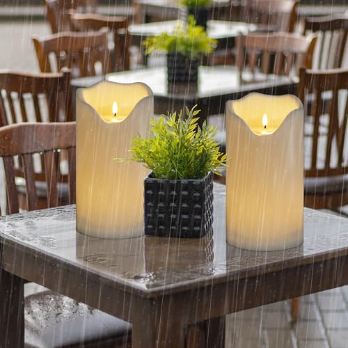 Image of 12 inch x 6 inch Waterproof Outdoor Flameless Candles Battery Operated LED Flickering Pillar Candles with Remote and Timer for Indoor Outdoor Lanterns, Long Lasting, White Large, 1 Pack
