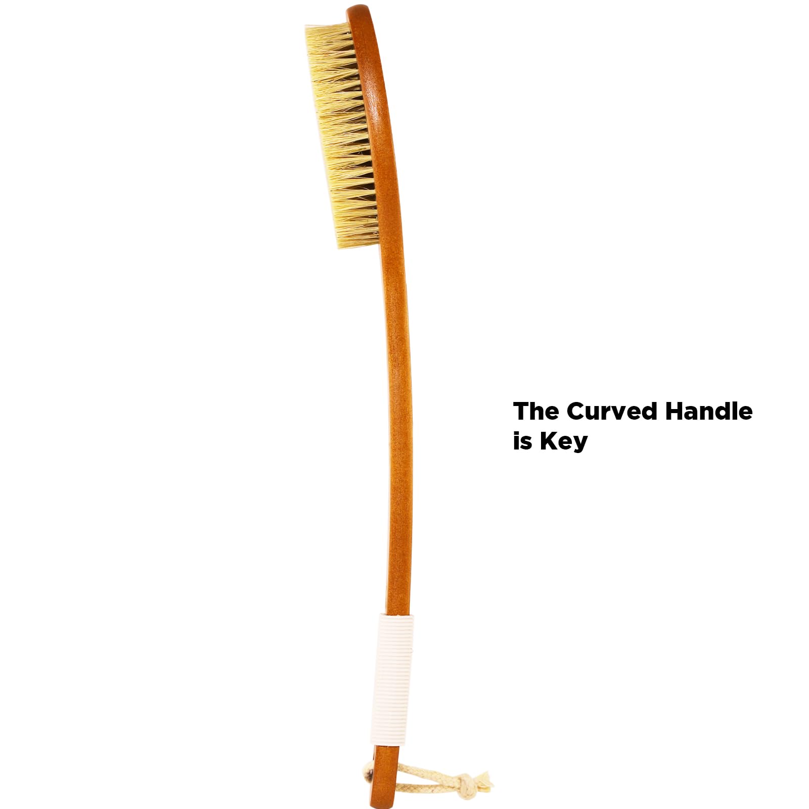 ICANdOIT-17.71Inch Natural Boar Bristles Anti-Slip Curved Long Handle Bath Brush,Bent Handle Shower Scrubber for Exfoliating,Shower Back Brush