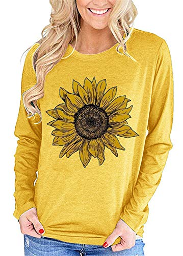 Pfvkeree Women's Sunflower Graphic T Shirt Cute Funny Long Sleeve Casual Cotton Tee Tops