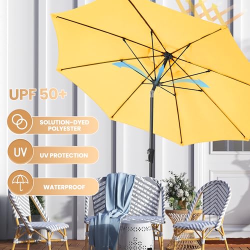Ayge 9FT Large Outdoor Patio Umbrella Market Table Umbrella-UV Resistant, Easy Push Button Tilt and Crank, 8 Sturdy Fiberglass Ribs Heavy-Duty Pool Umbrella for Deck, Backyard,Garden,Yellow