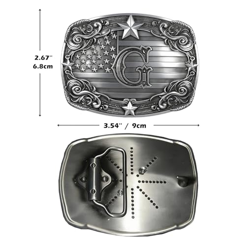 Image of Western Belt Buckle for Men Vintage Cowboy Rodeo Texas Initial Letter ABCDJMR to Z Belt Buckles