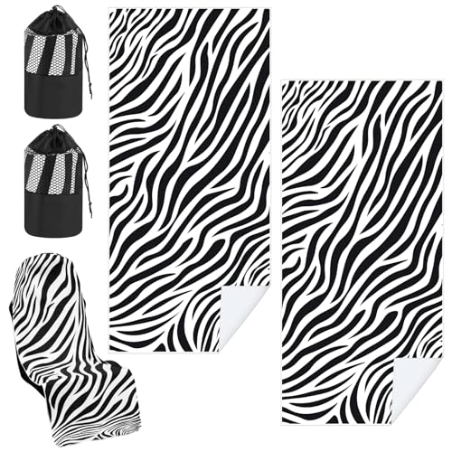 Image of Hahafelt 2 Pack Car Seat Towel Covers with Storage Bag, 63 x 32 Inch Universal Non Slip Waterproof Sweat Protector for Car Truck, Gym Swimming Running, Machine Washable (Zebra)