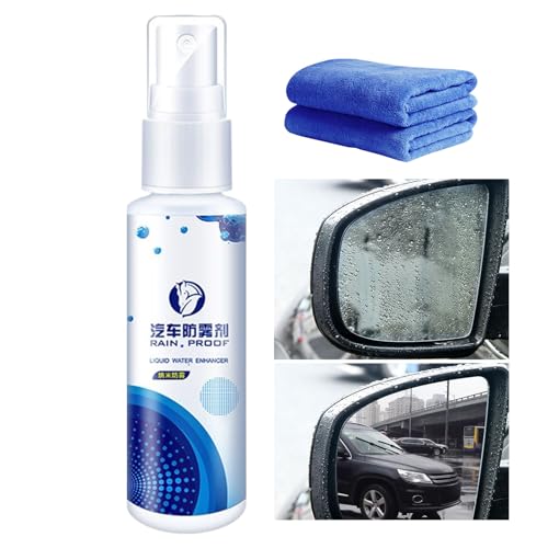 ミラーのくもり止めスプレー - 車ガラス用防曇剤 クロス付き | 長時間持続 ドライブ用窓ガラス防水スプレー