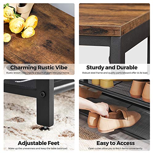 VASAGLE Shoe Bench, Shoe Rack with 2 Mesh Shelves, Shoe Storage Organizer for Entryway Hall, Metal, Industrial, Rustic Brown and Black ULBS74X