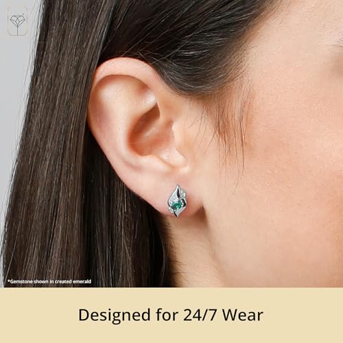 14k Yellow or White Gold Oval Gemstone Stud Earrings for Women with Genuine Diamond Accent Shell and Push Backs with Birthstones by MAX + STONE4