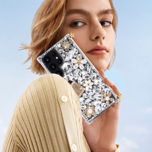 Leiju Case For Samsung Galaxy S23 Ultra 5G With Strap Glitter Design,3D Handmade Sparkle Stunning Stones Crystal Diamond Bling Glitter Phone Case For Samsung Galaxy S23 Ultra 5G #TOP5