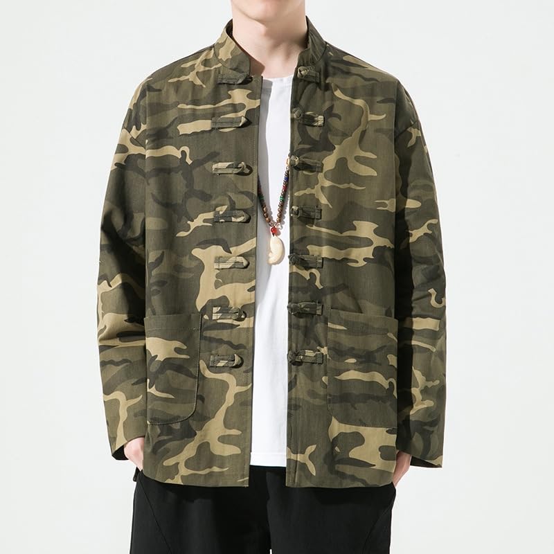 Men's Plus Size Vintage Tang Suit Jacket,Chinese Style Spring/Summer Stand Collar Frog Button Coat3