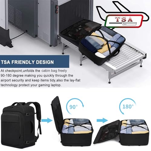 ENZOSUM Handgepäck 55x40x20 Handgepäck Rucksack 55x40x20 für Flugzeug 44L Groß Reiserucksack 17-Zoll-Laptop Rucksack für Herren Damen,Schwarz