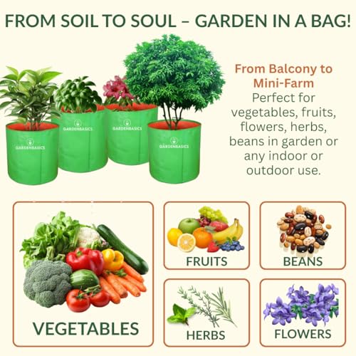 Image of Grow Bags - 260 GSM | Heavy Duty | UV Protected | HDPE Plant Pots for Home Garden | Reusable Plants Growing Bags for Terrace Gardening for Vegetables (5 Pcs, 9 X 12 Inches)