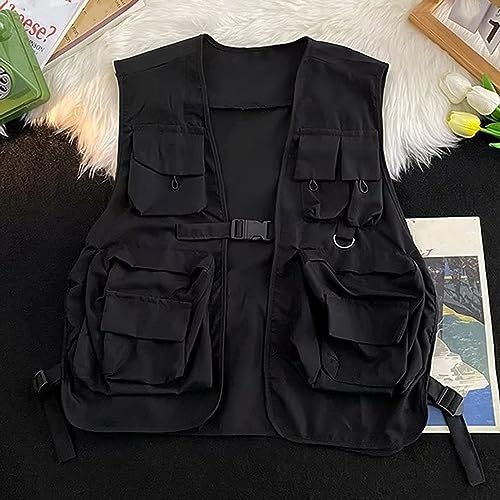 Men Warm Vest Coat Unisex Hip Hop Style Streetwear Individual Solid Color Sleeveless Loose Fit Buckle Closultiure2
