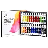 Artlicious - 24 Tube Watercolor Paint Set - Great for Canvas Panels, Boards & Stretched Canvas