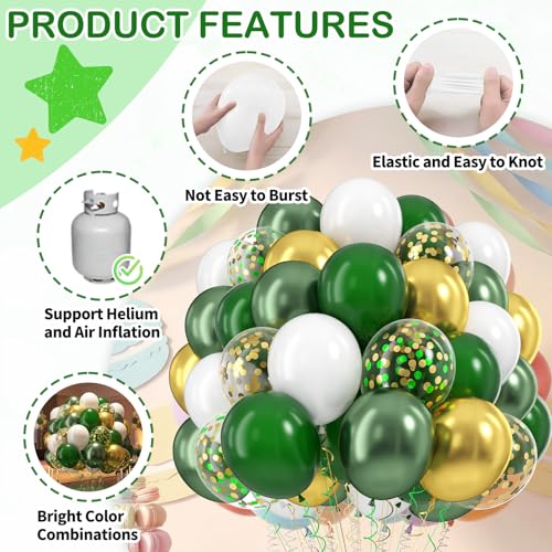 Image of Funhot Green and Gold Balloons, 60 Pcs Metallic Dark Green Gold White Party Balloons, 12 Inch Confetti Balloon Helium for Graduations Jungle Wild Birthday St. Patrick's Day Wedding Party Decorations