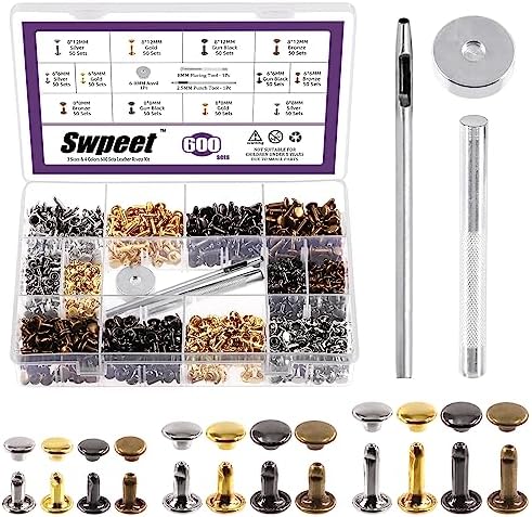 Swpeet 360 Sets 4 Colors 6mm 8mm 12mm Leather Rivets Double Cap Rivets ...