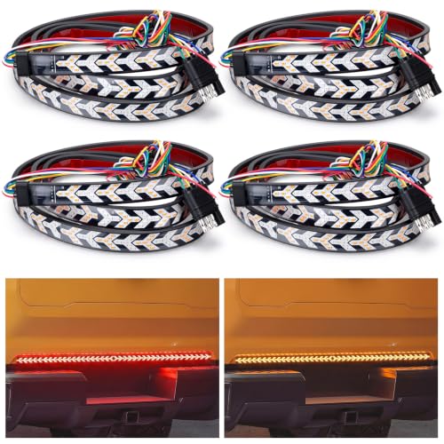 Image of 4 Pack Arrow LED Tailgate Light Strip 60 Inch Truck Light Bar | Light Bar with Red Running Brake Lights Amber Turn Signals Strobe Lights Dynamic Flashing, Pickup Suv Trailer, Adhesive Strip