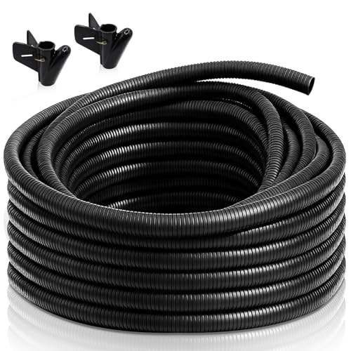 30FT 3/4 inch Split Wire Loom Tubing Kit with 2 Clamps - Flexible Abrasion Resistant Conduit for Automotive Mechanical Cable Protection