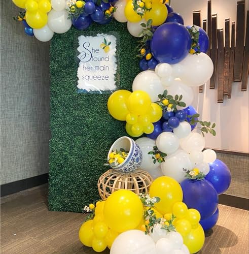 Image of Blue and Yellow Balloons Set, 50Pcs 12 Inch Royal White Confetti Latex Balloons for Wedding Anniversary Baby Shower Birthday Party Decorations