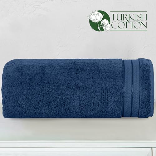 Image of Elegant Comfort Three Line Popcorn Extra Large Luxury Bath Towel - 40 inch x 80 inch inch, Premium Hotel Spa Quality 1 Piece Oversized Bath Sheet 100% Turkish Cotton Super Soft Highly Absorbent, Navy Blue