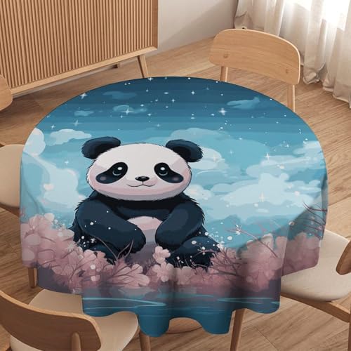 Nappe ronde facile à nettoyer cuisine salle à manger motif panda fleurs 177x177 cm