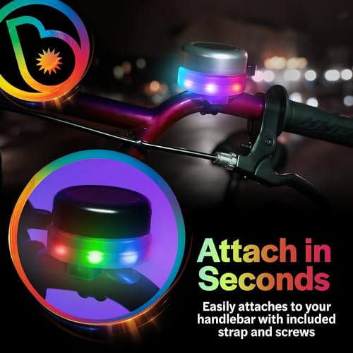 Image of Brightz BellBrightz LED Light Up Bike Bell for Kids & Adults - Twinkling Rainbow LED Halo Light - Easy Push Thumb Switch for Bell Sound Unique Bicycle Accessory for All Ages