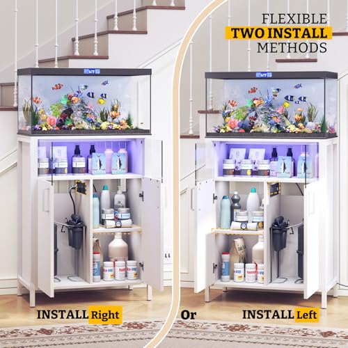 TC-HOMENY 10-20 Gallon Fish Tank Stand with LED Lights, 700LBS Capacity Aquarium Stand with Power Outlets, Heavy Duty Fish Tank Table with Storage Cabinet, Aquarium Table for Reptile Terrarium Stand, 23.6\" x 11.8\" x 31.5\'\'
