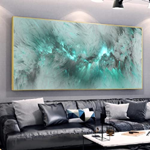 Peinture abstraite sur toile haute définition nuage bleu clair art moderne 50x100cm