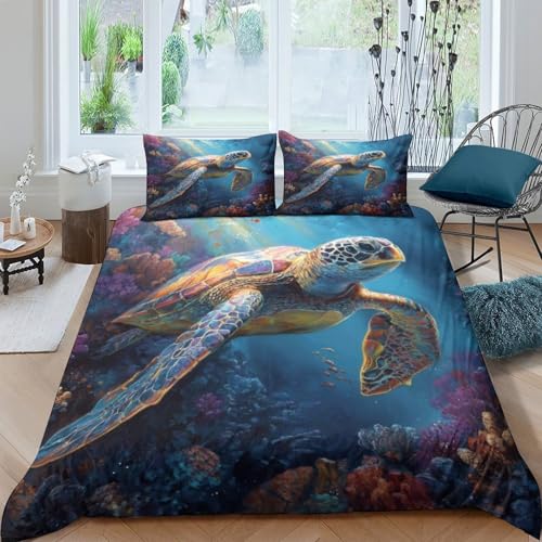 Parure de lit tortue de mer 3D microfibre ultra douce de luxe