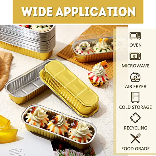 200 Sets Mini Loaf Pans With Lids Disposable Loaf Pans With Lids 6.8 Oz Loaf Pans Aluminum Pans With Lids Mini Cake Pan Rectangle Baking Cups Muffin Tins For Cake Bread Muffin Brownie Cheesecake #TOP2