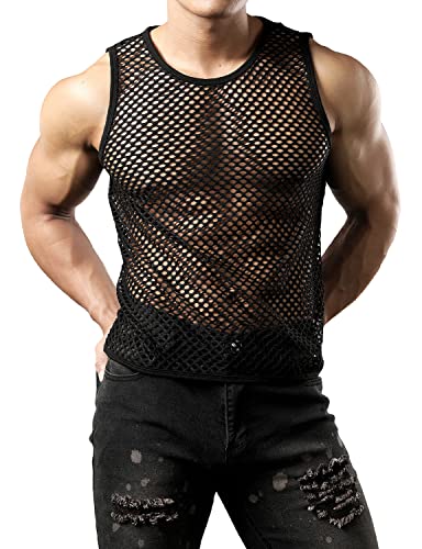 jogal men39s mesh fishnet fitted sleeveless muscle top