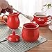 Ceramics Sugar Bowl Spice Jar with Lid and Spoon Seasoning Box Condiment Pots 12 Ounces, Red