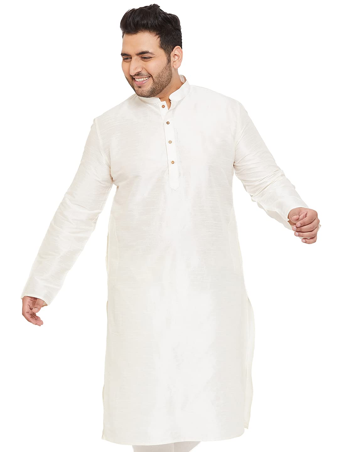 VASTRAMAYMen's Cotton Silk Blend Kurta-Elegance for Festivals & Event | Banarasi Silk with Slight Cotton Mix Solid Full Sleeves Chinese Collar | Classic Design,Premium Comfort,Versatile Style