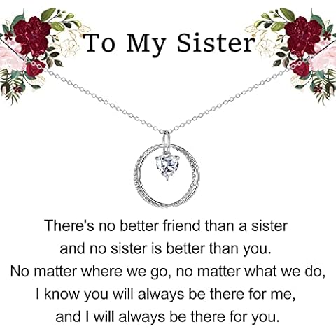 VOSAP Sister Necklace from Sister, Sister Gifts Sterling Silver Double Circles with Heart Zirconia Pendant Jewellery, Perfect Christmas Birthday Presents for Sister Cover