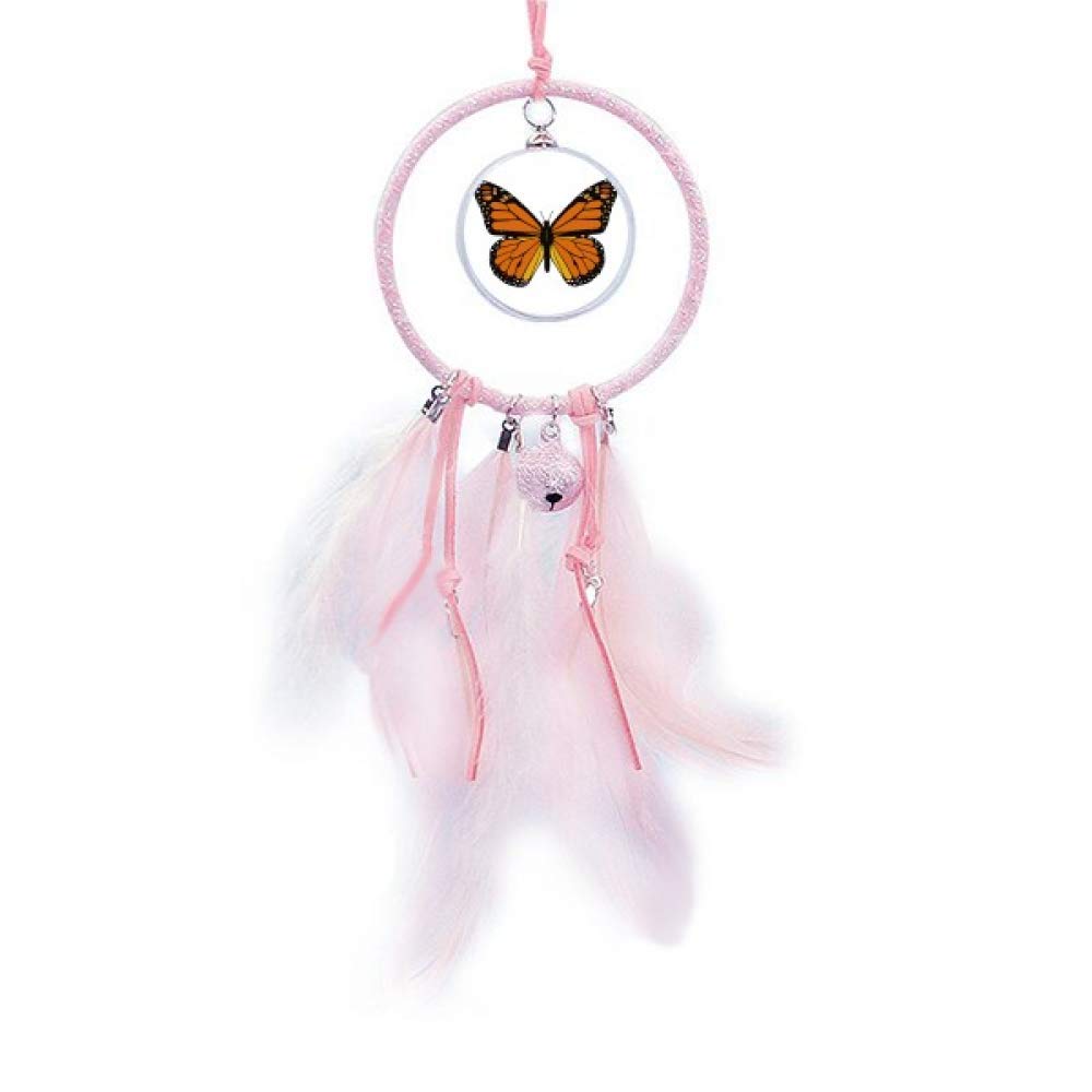 Atrapasueños de mariposa naranja campana pequeña adorno colgante para pared de dormitorio